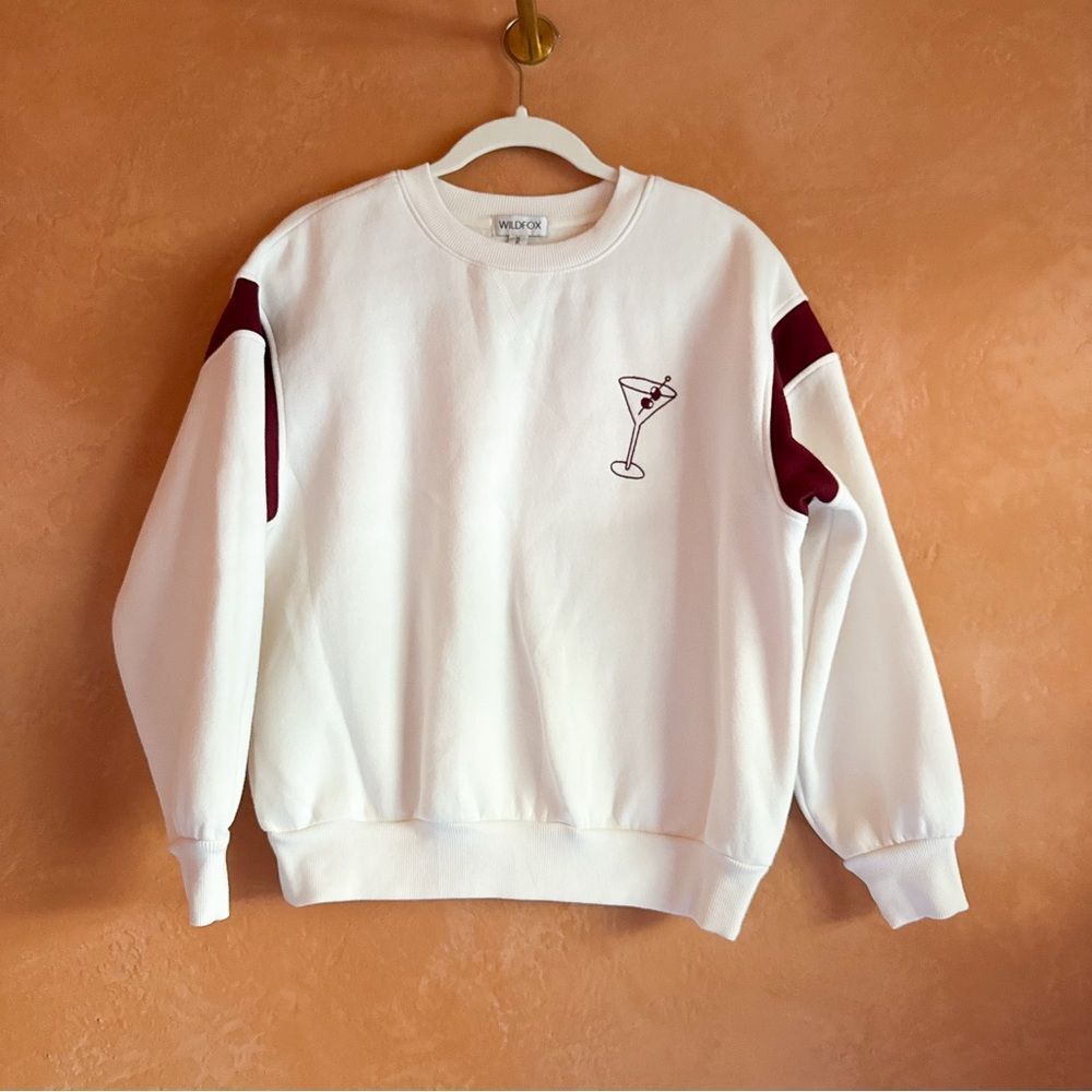 Wildfox ‘Tinis for the Table’ Graphic Sweatshirt Women’s Small Cream Burgundy